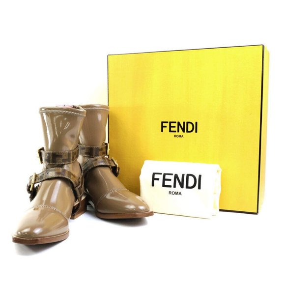 Auth FENDI Zucca Boots Brown/Pink Patent Leather - Picture 1 of 16